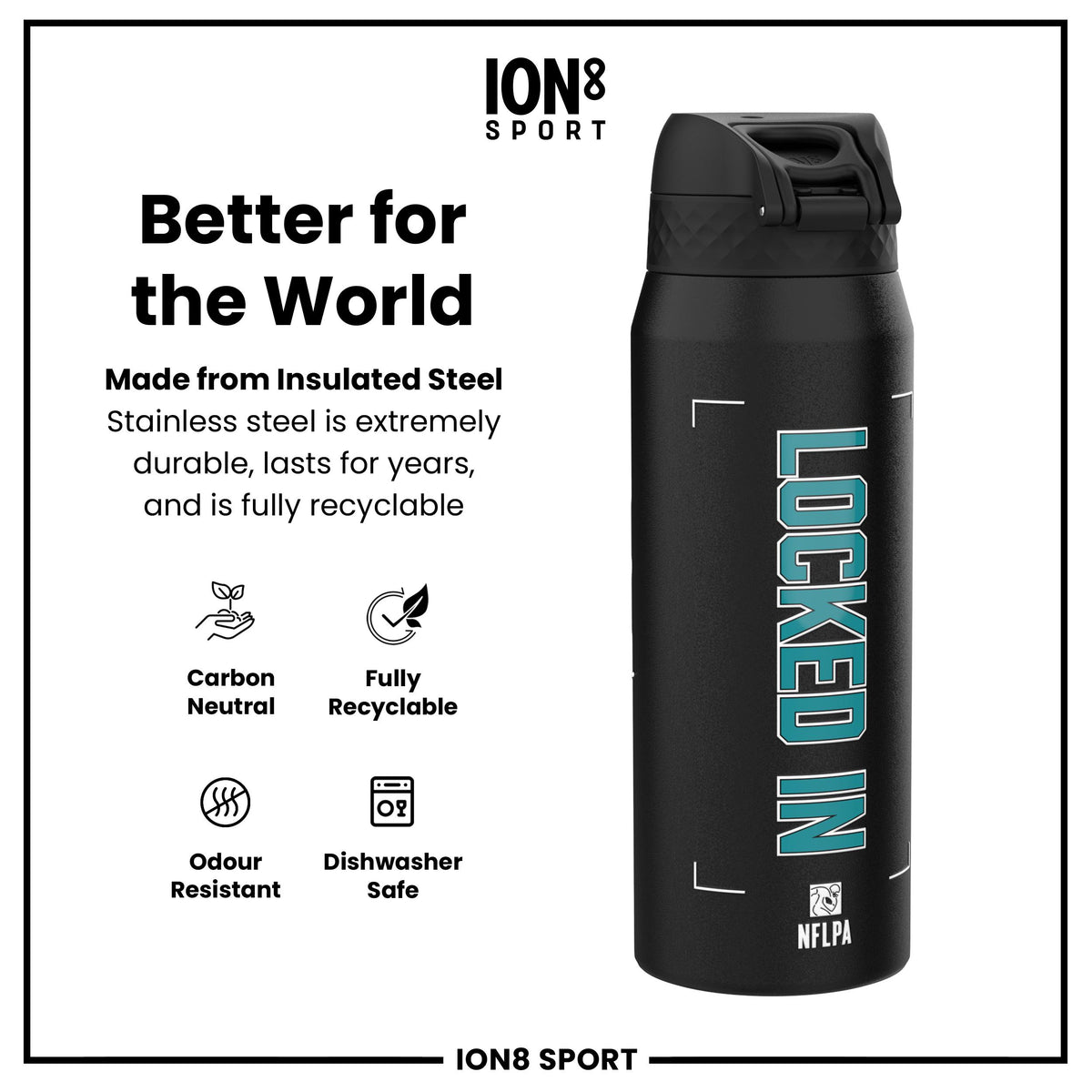 NFLPA x ION8, Insulated Bottle, Locked In Series, De'von Achane, 750ml (24oz)