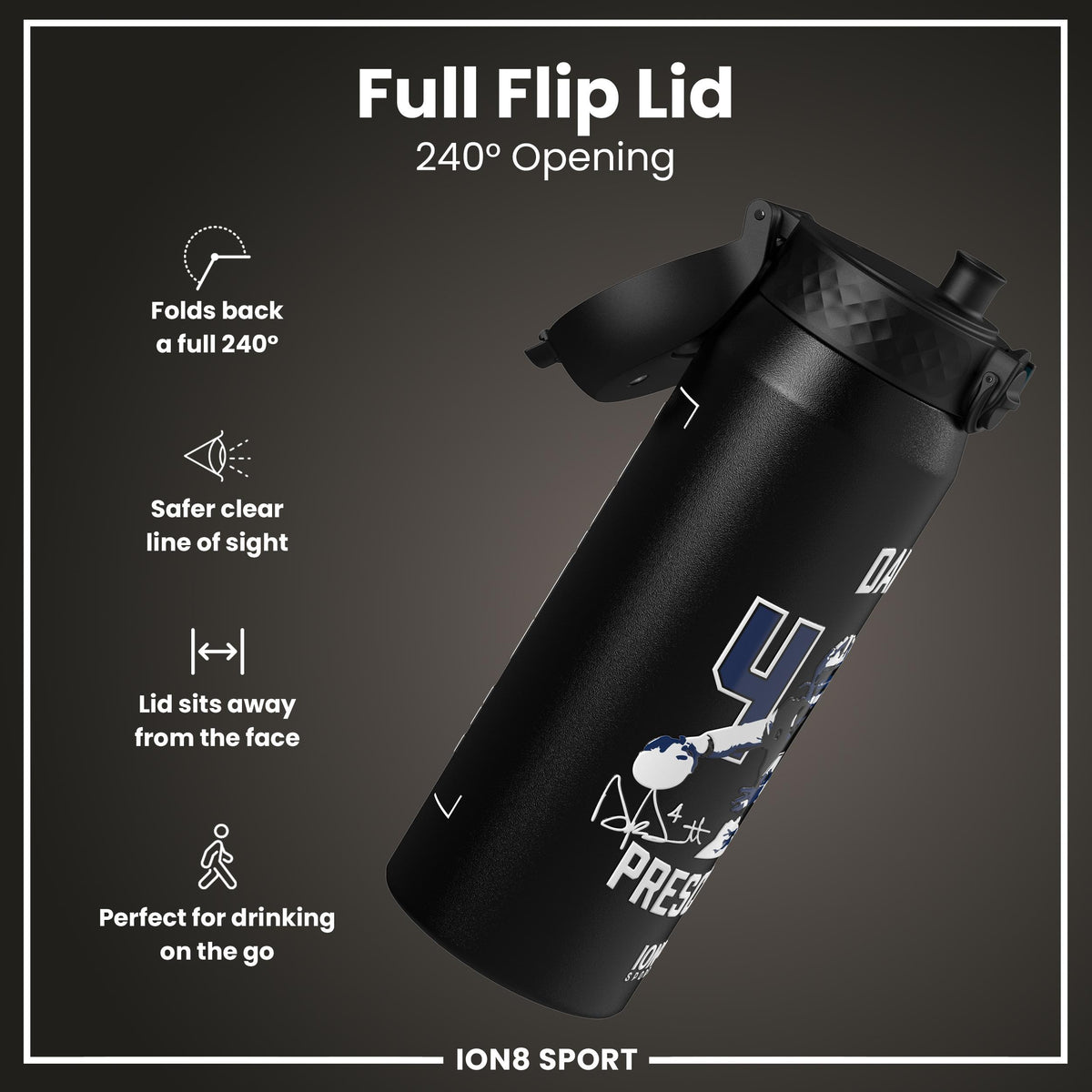 NFLPA x ION8, Insulated Bottle, Locked In Series, Dak Prescott, 750ml (24oz)