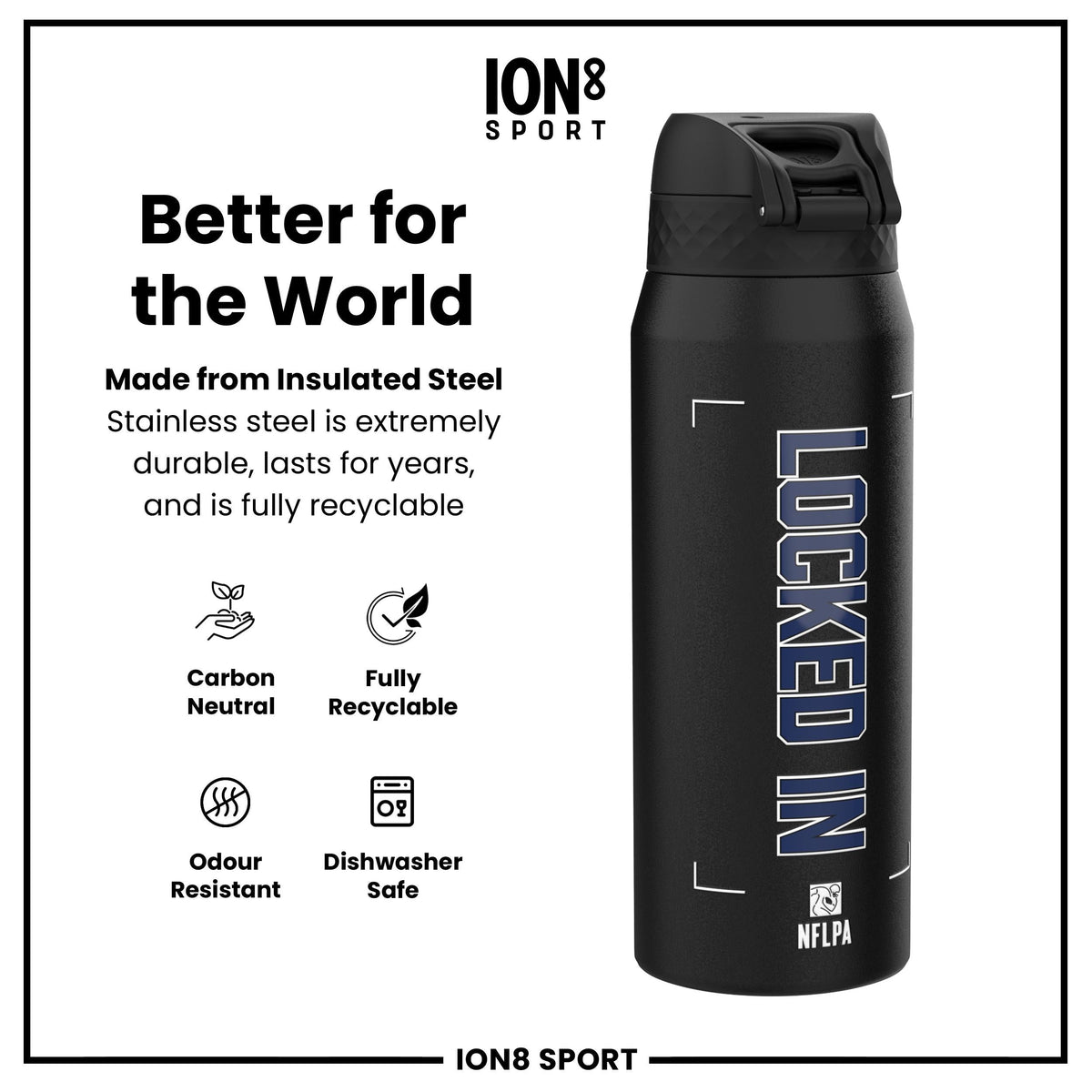 NFL x Ion8 Sports, Insulated Bottle, Locked In Series, Dak Prescott, 750ml (24oz)