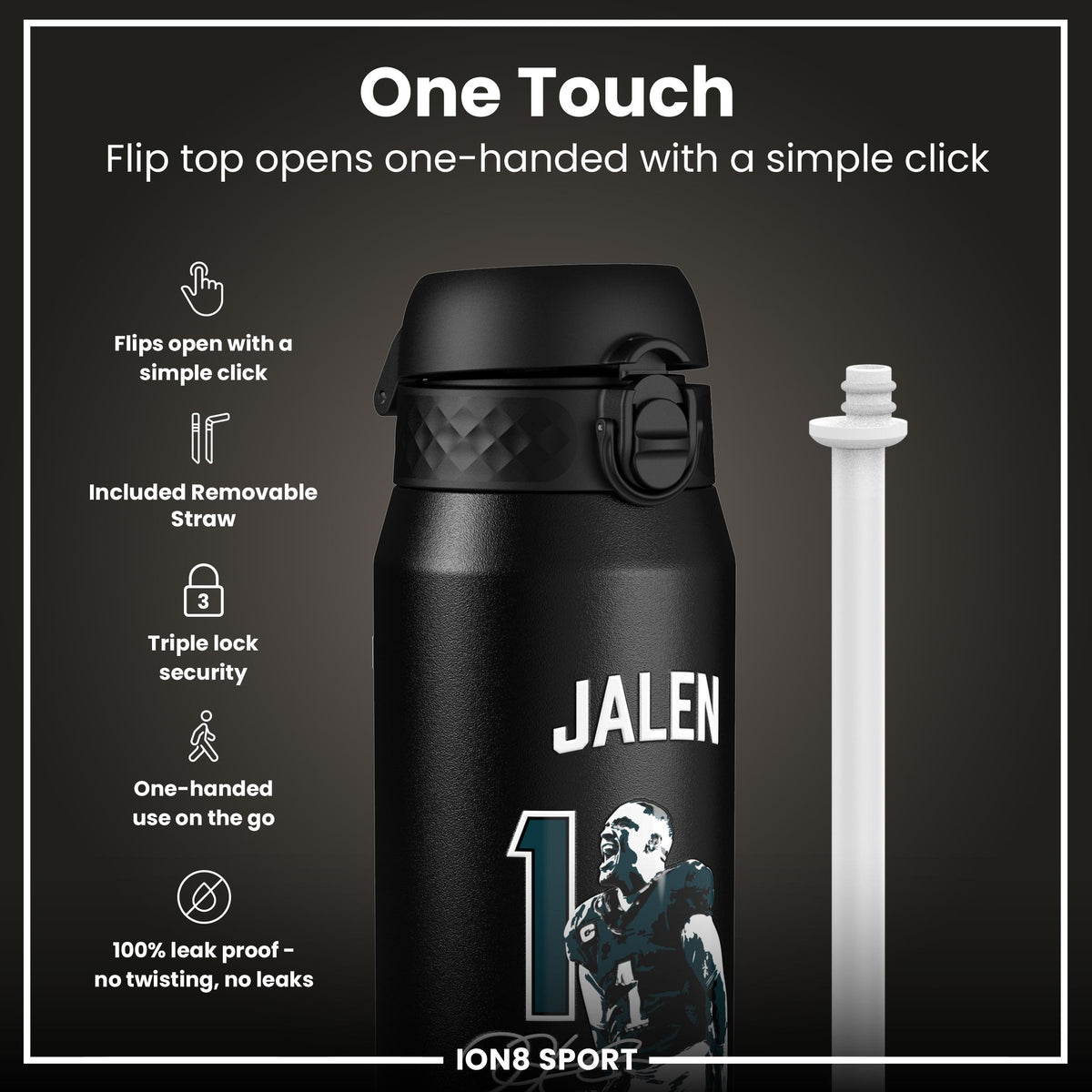NFLPA x ION8, Insulated Bottle, Locked In Series, Jalen Hurts, 750ml (24oz)