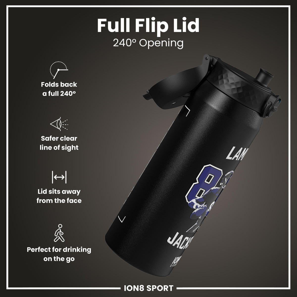 NFLPA x ION8, Insulated Bottle, Locked In Series, Lamar Jackson, 750ml (24oz)