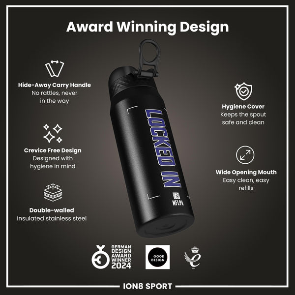 NFLPA x ION8, Insulated Bottle, Locked In Series, Lamar Jackson, 750ml (24oz)