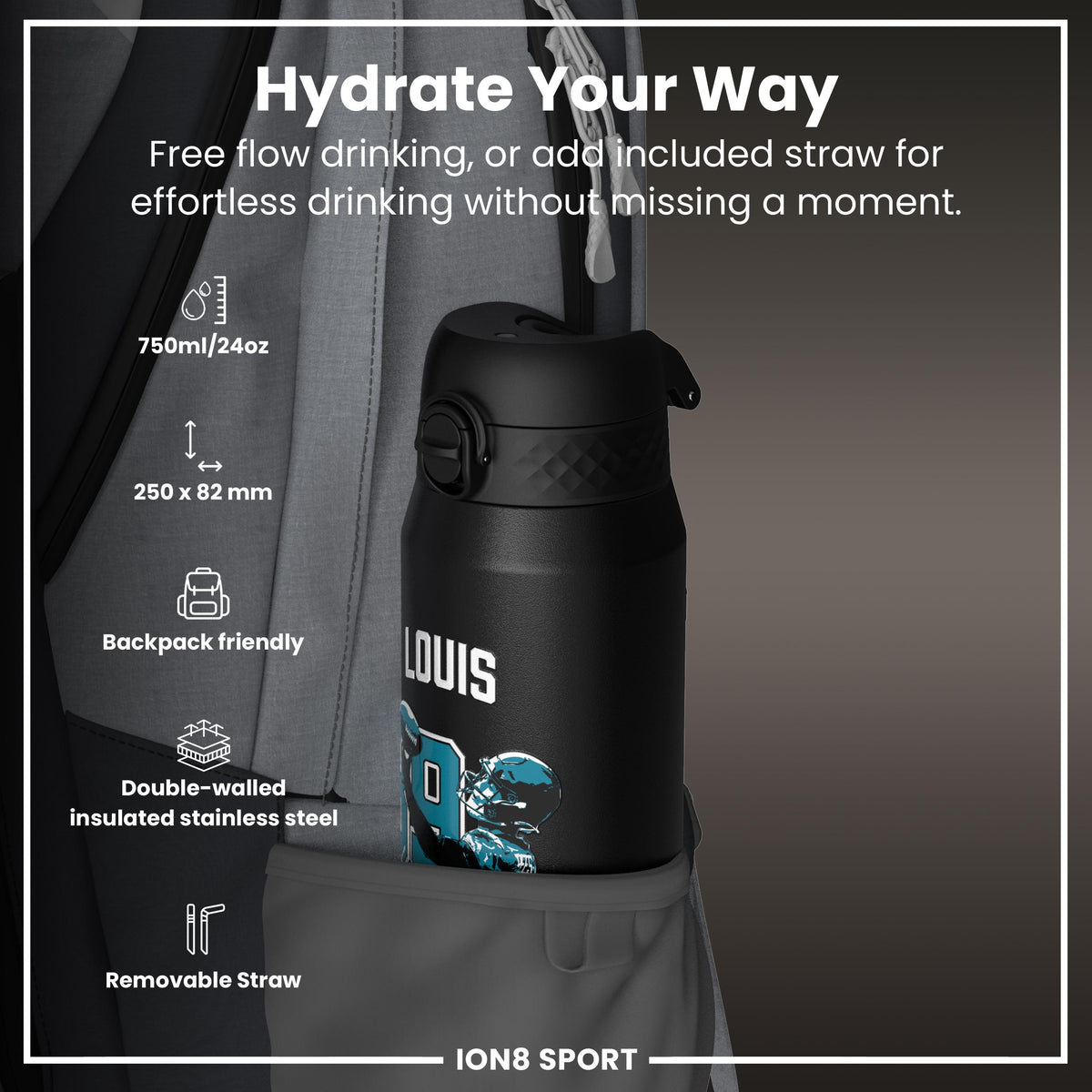 NFLPA x ION8, Insulated Bottle, Locked In Series, Ress-Zammit, 750ml (24oz)