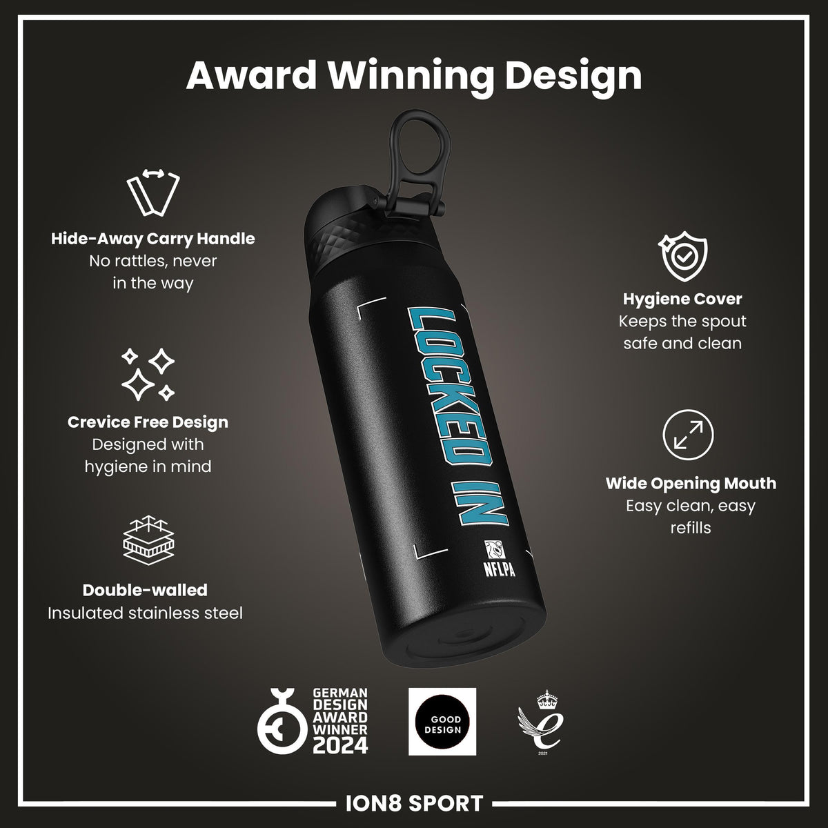 NFLPA x ION8, Insulated Bottle, Locked In Series, Ress-Zammit, 750ml (24oz)