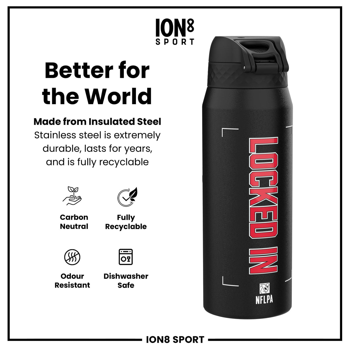 NFLPA x ION8, Insulated Bottle, Locked In Series, Patrick Mahomes, 750ml (24oz)