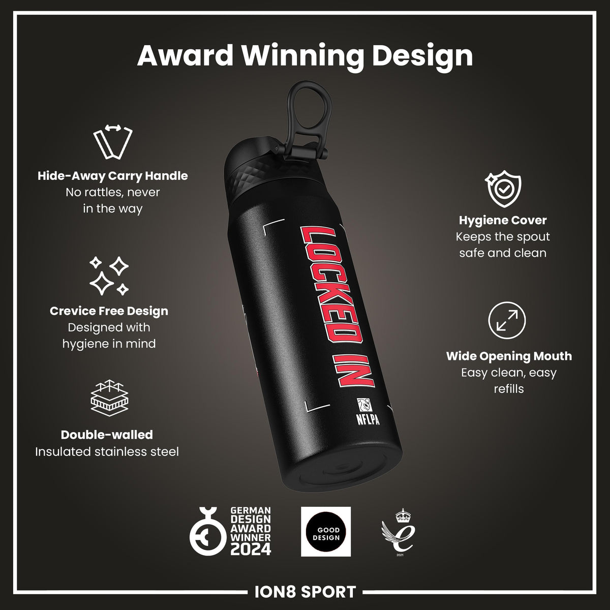NFLPA x ION8, Insulated Bottle, Locked In Series, Patrick Mahomes, 750ml (24oz)