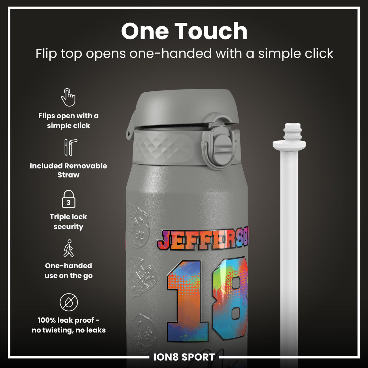 NFLPA x ION8, Insulated Bottle, Signature Series, Justin Jefferson, 750ml (24oz)