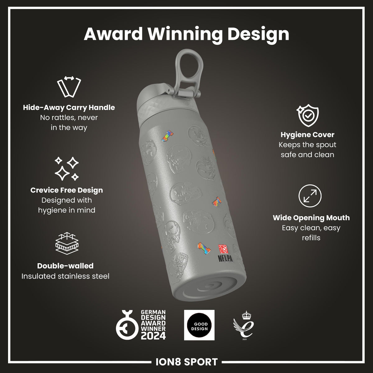NFL x Ion8 Sports, Insulated Bottle, Signature Series, Sauce Gardner, 750ml (24oz)