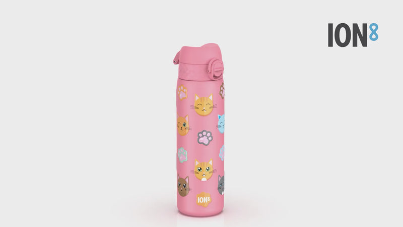 Leak Proof Slim Water Bottle, Stainless Steel, Cats, 600ml (20oz)