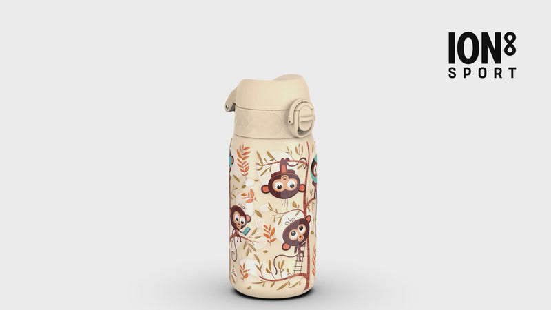 Leak Proof Kids Water Bottle, Stainless Steel, Monkeys, 400ml (13oz)
