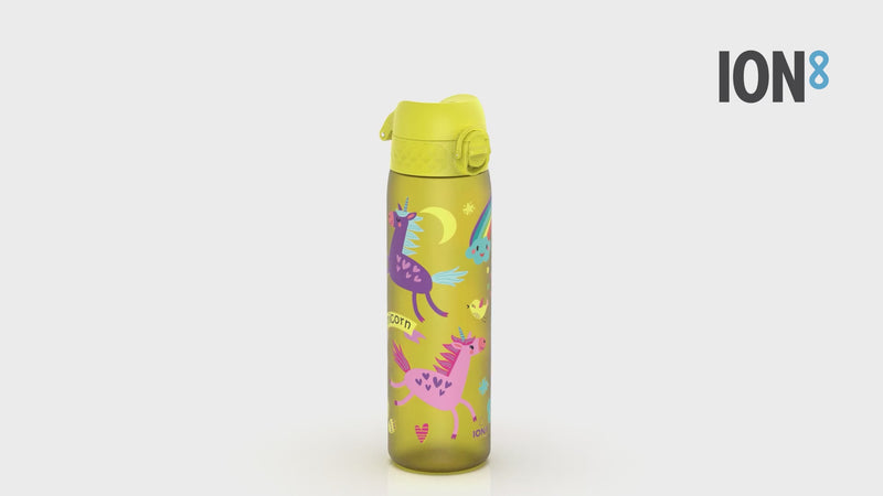 Leak Proof Slim Water Bottle, Recyclon, Yellow Unicorns, 500ml (18oz)