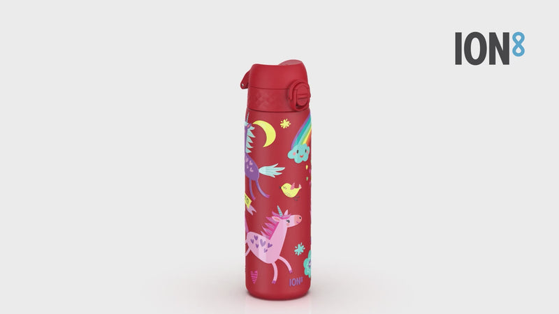 Leak Proof Slim Water Bottle, Stainless Steel, Red Unicorns, 600ml (20oz)