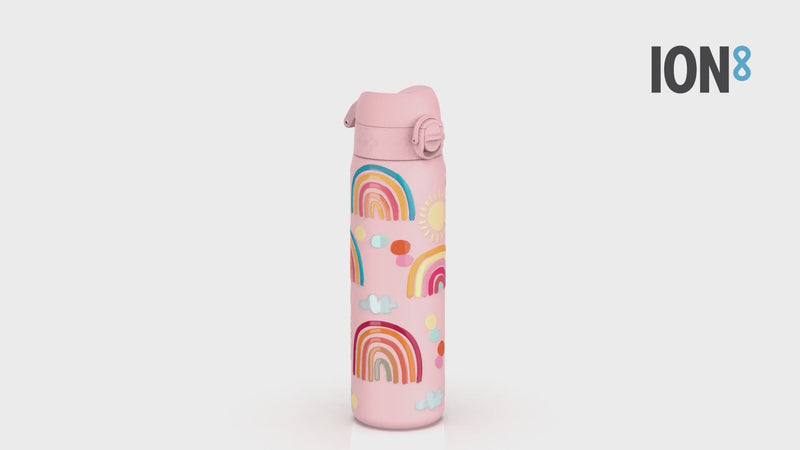 Leak Proof Slim Water Bottle, Stainless Steel, Rainbows, 600ml (20oz)