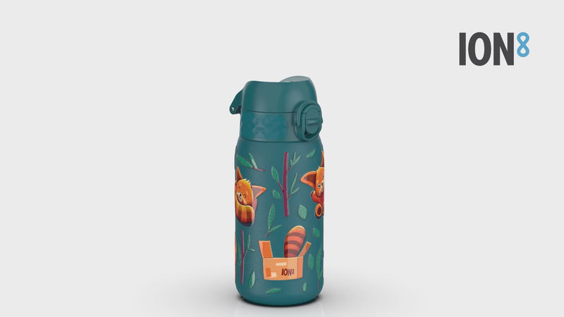 Leak Proof Kids Water Bottle, Stainless Steel, Red Pandas, 400ml (13oz)