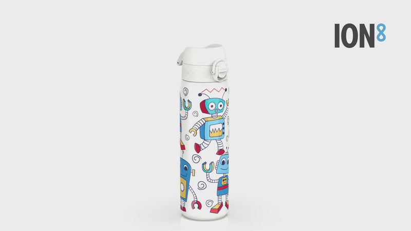 Leak Proof Slim Water Bottle, Stainless Steel, Robots, 600ml (20oz)