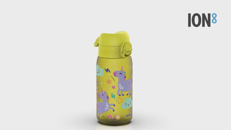 Leak Proof Kids Water Bottle, Recyclon, Yellow Unicorns, 350ml (12oz)