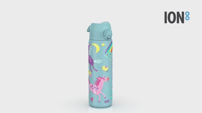 Leak Proof Slim Water Bottle, Stainless Steel, Blue Unicorns, 600ml (20oz)
