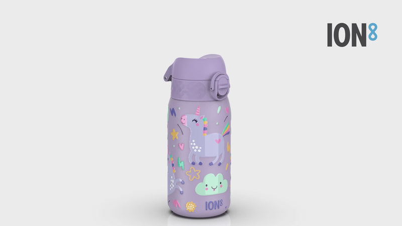 Leak Proof Kids Water Bottle, Stainless Steel, Purple Unicorns, 400ml (13oz)