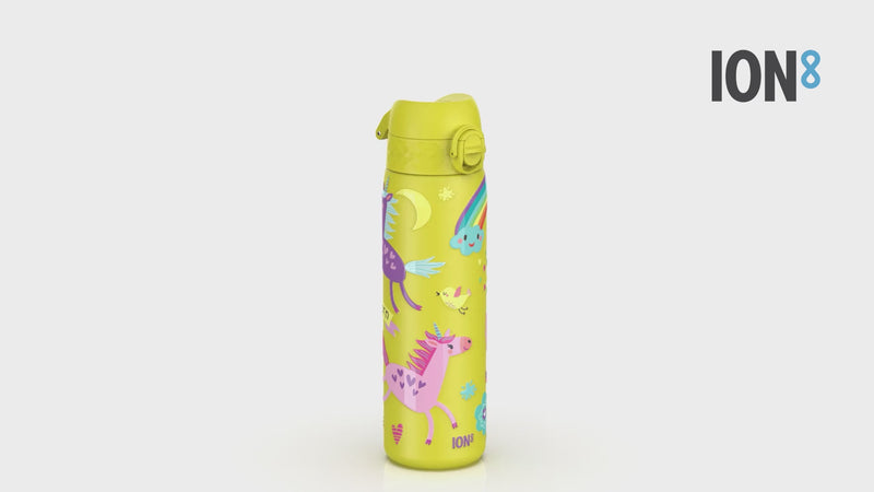Leak Proof Slim Water Bottle, Stainless Steel, Yellow Unicorns, 600ml (20oz)