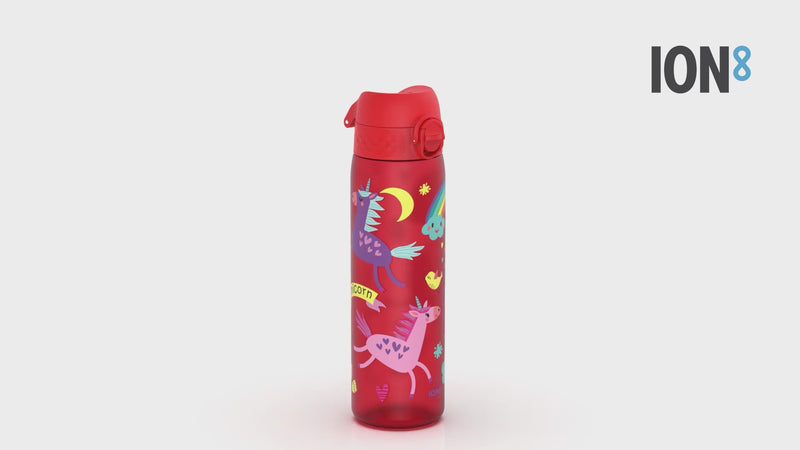 Leak Proof Slim Water Bottle, Recyclon, Red Unicorns, 500ml (18oz)